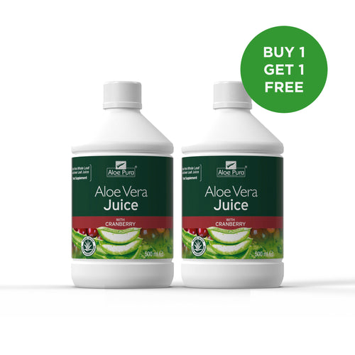 Aloe Pura Aloe Vera Juice with Cranberry 500ml- BUY ONE GET ONE FREE BUNDLE