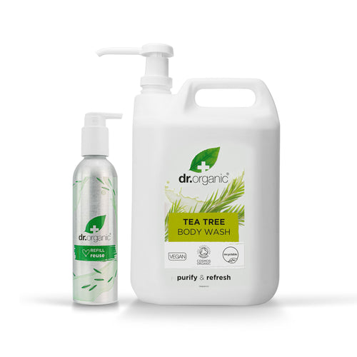 Tea Tree Body Wash 5L with dispenser pump & 10 FREE ALUMINIUM REFILL BOTTLES